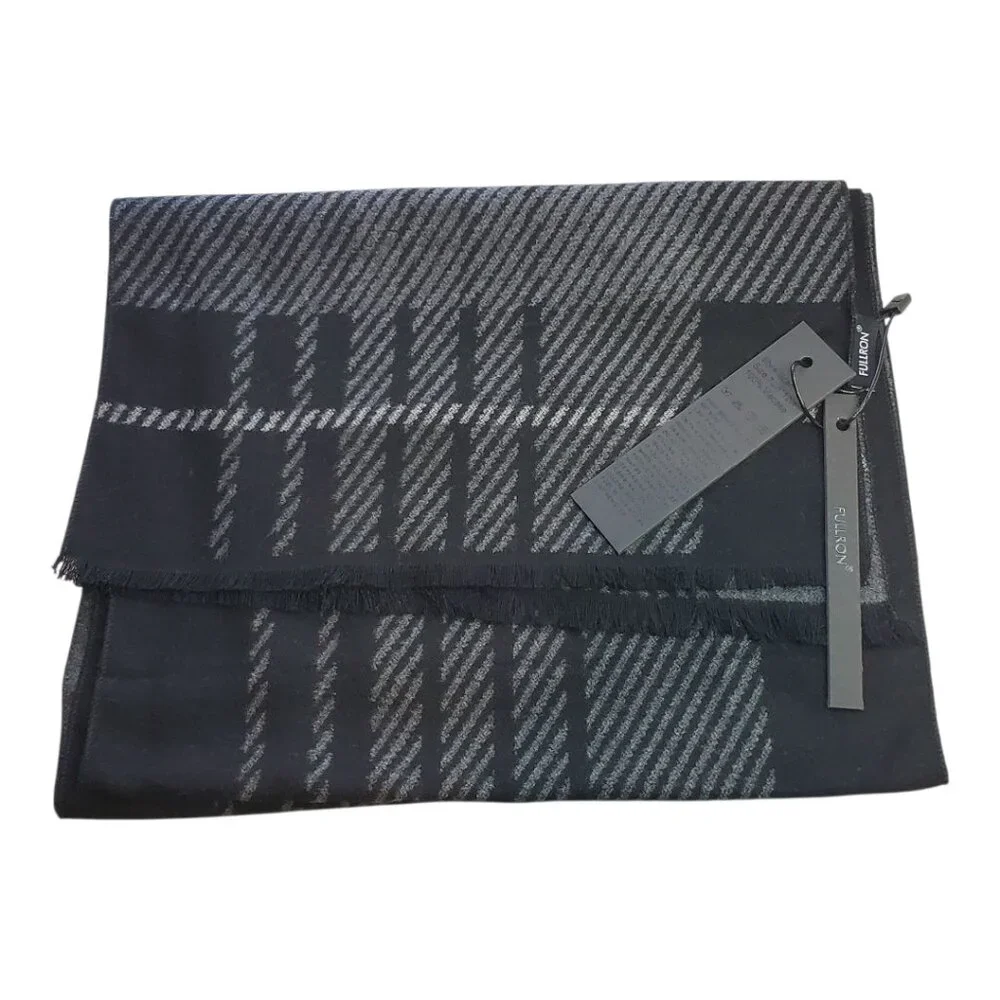NEW FULLRON Men's Scarf Soft Warm Long Scarf Black & Gray Pattern